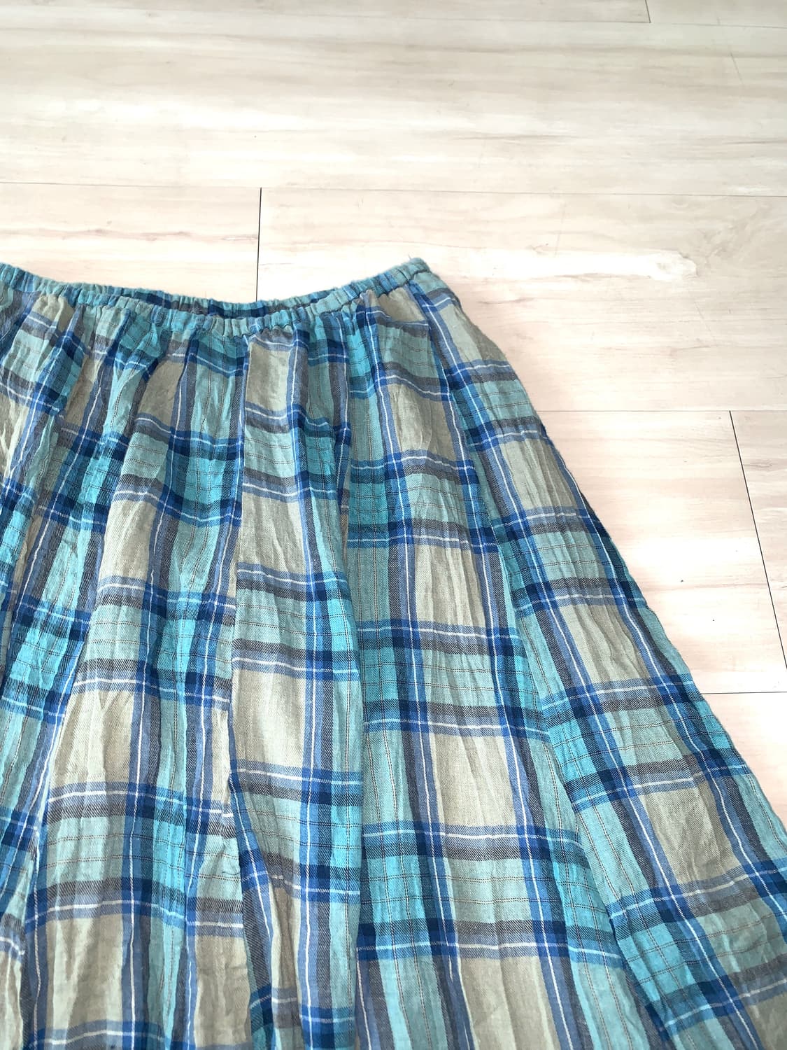 Blue Plaid Crinkle Midi Skirt 상품이미지9