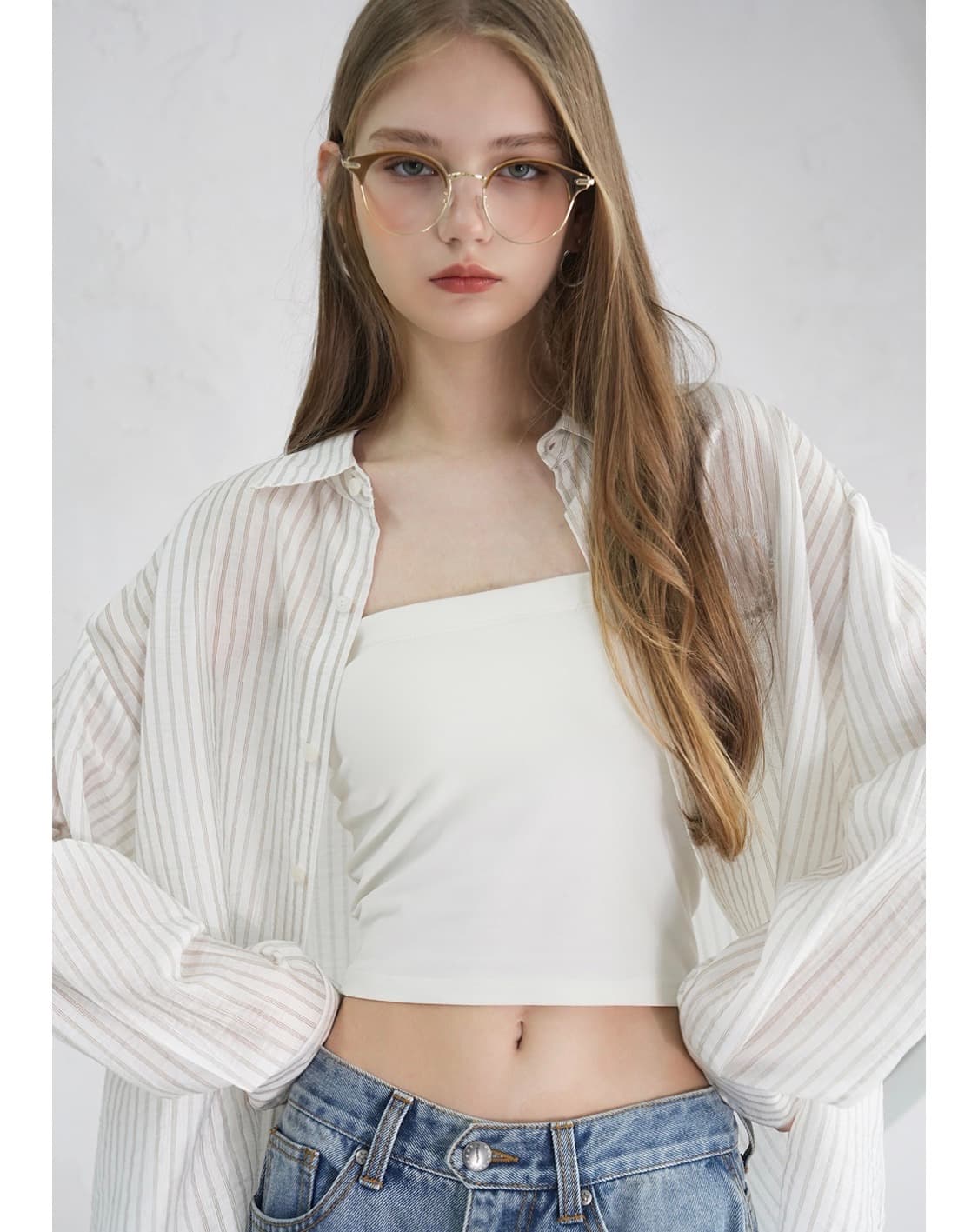비바셔스 스트라이프 시스루 셔츠(화이트) 상품이미지2