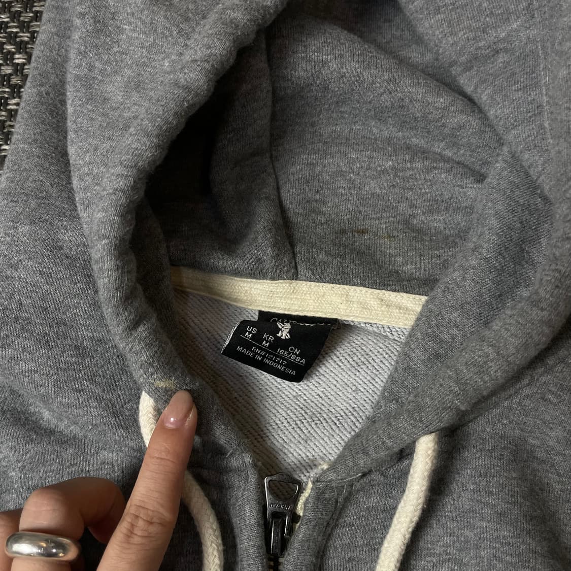 후아유 그레이 화이트 패치 후드집업 M 상품이미지4