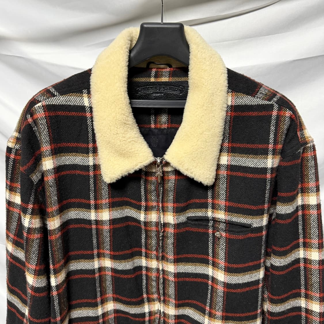 [S+급/2XL] 크롬하츠 체크 무늬 플란넬 퍼 카라 집업 자켓 상품이미지2