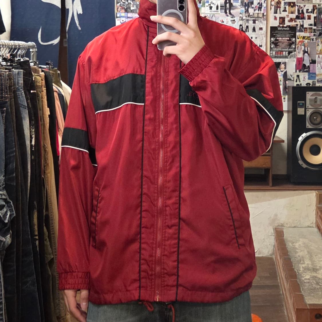 JPN 케파 올드스쿨 레드 배색 바람막이 상품이미지1
