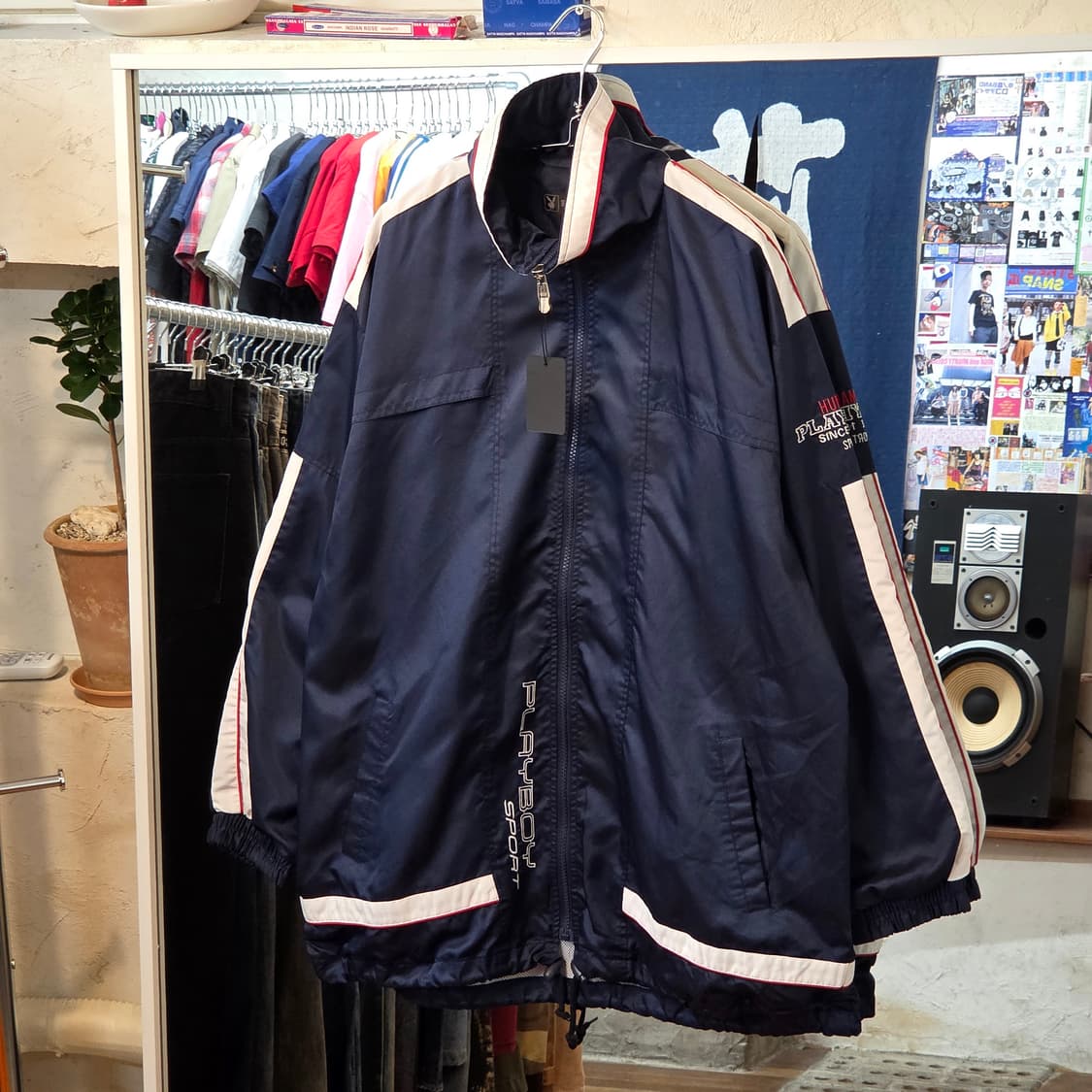 플레이 보이 네이비 배색 오버핏 바람막이 자켓 상품이미지1