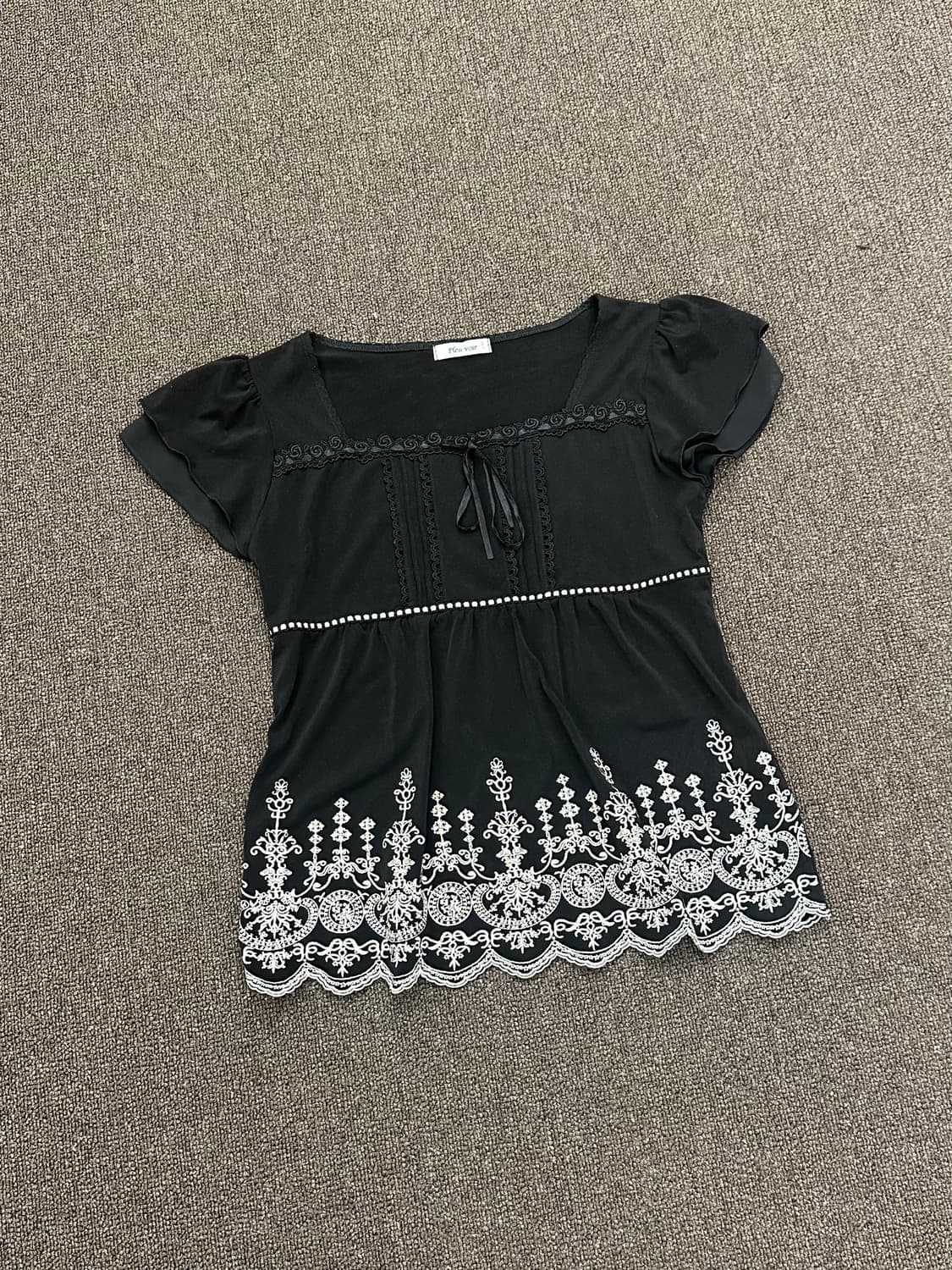 M)Japanese vintage 화이트 자수 디테일 반팔 블라우스 상품이미지2