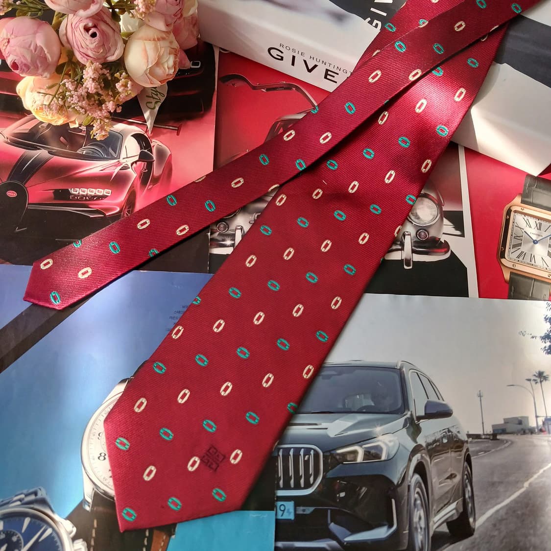 지방시 실크 레드 패턴 넥타이 9.7cm B등급 A19317
 상품이미지3