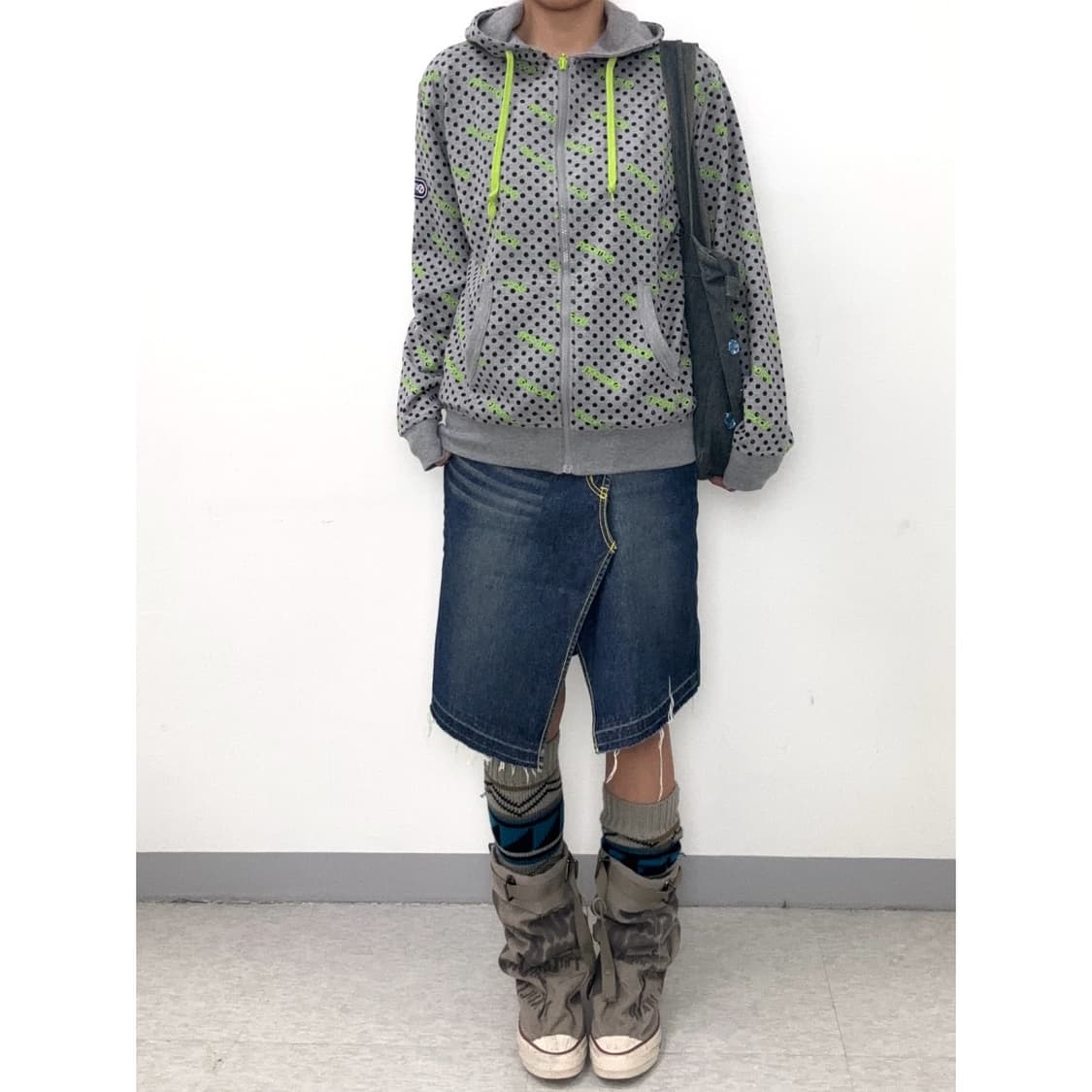 빈티지 도트 그레이 후드집업 상품이미지2