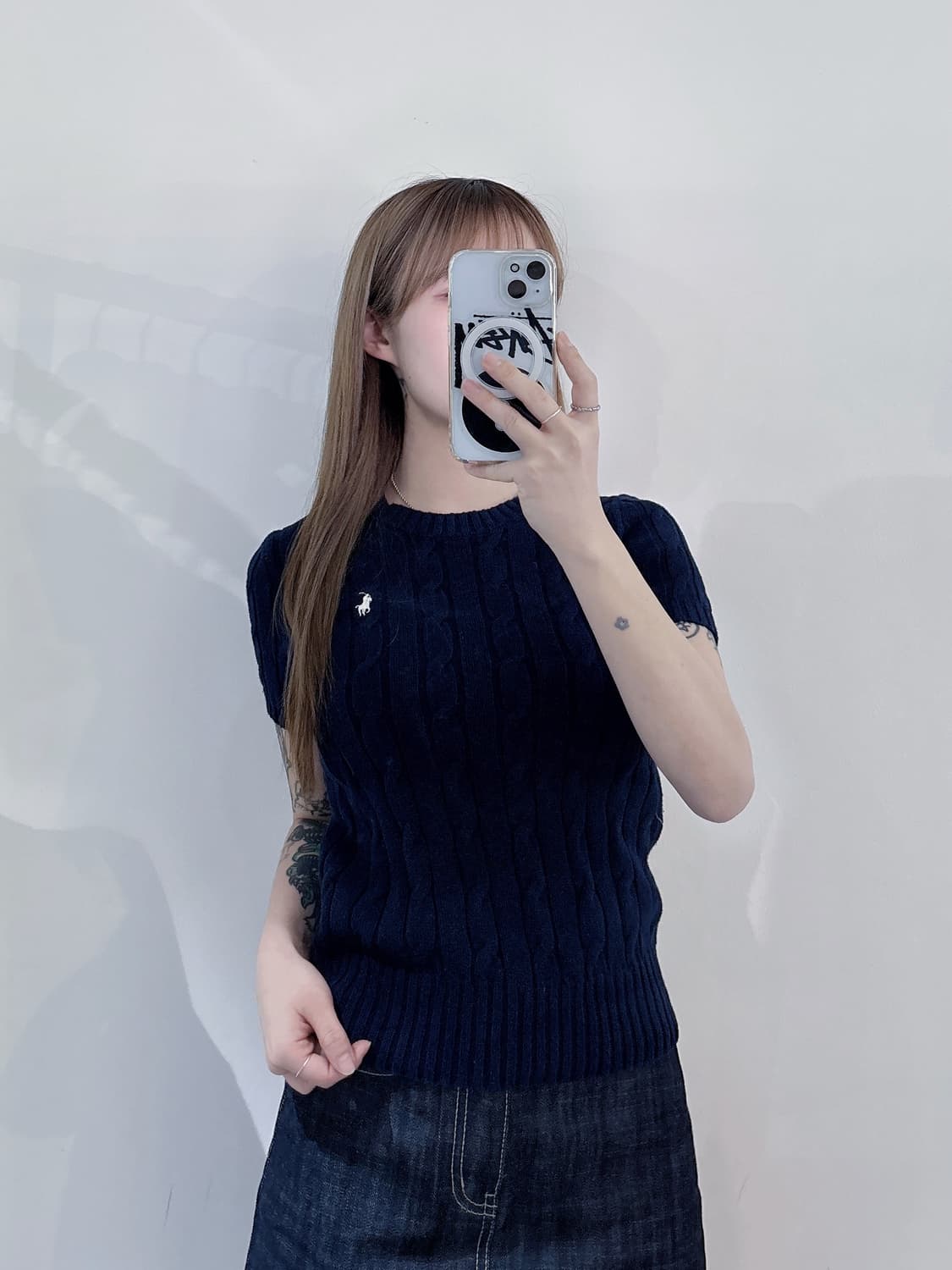 폴로랄프로렌 화이트포니 네이비 케이블 반팔 니트 상품이미지2