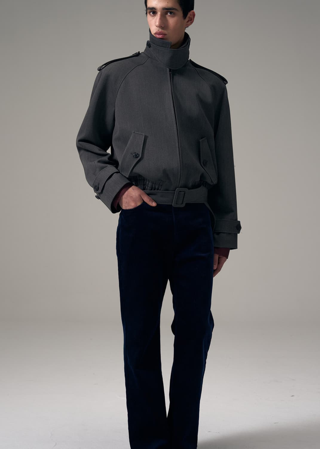 [L] 노이스 넥 버클 울 블루종 새상품 상품이미지1