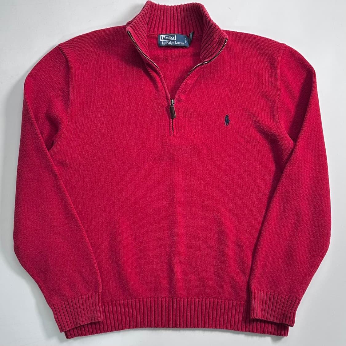 폴로 랄프로렌 레드 코튼 니트 반집업 상품이미지1