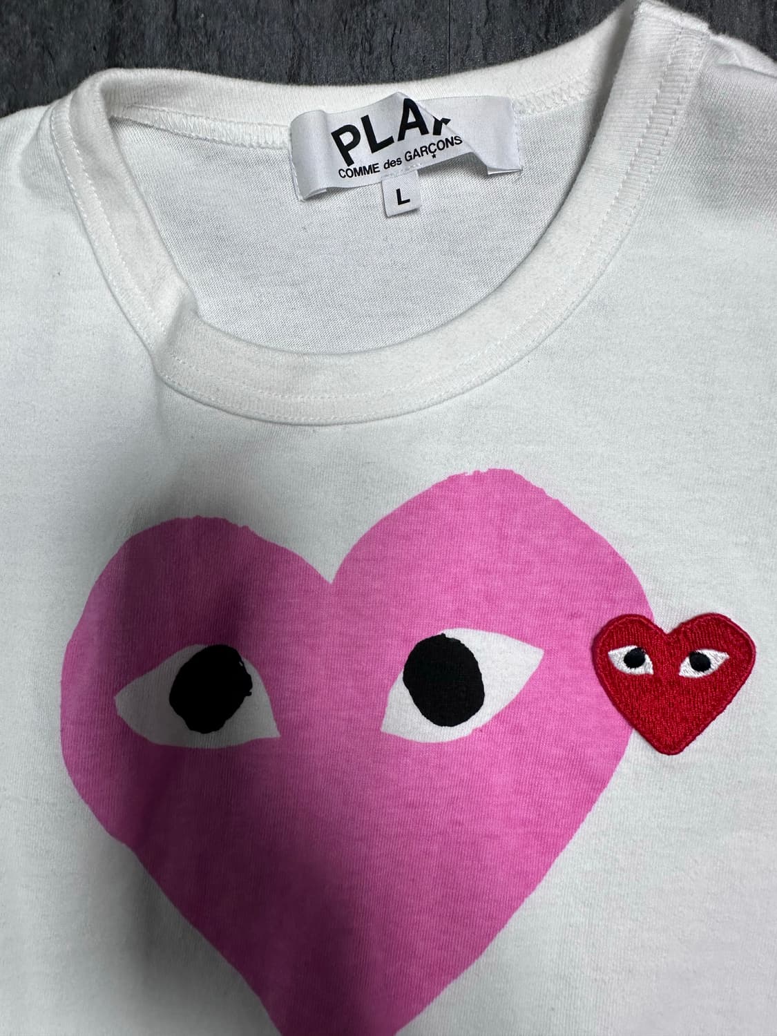 꼼데가르송 플레이 핑크 하트 반팔티 L 상품이미지5