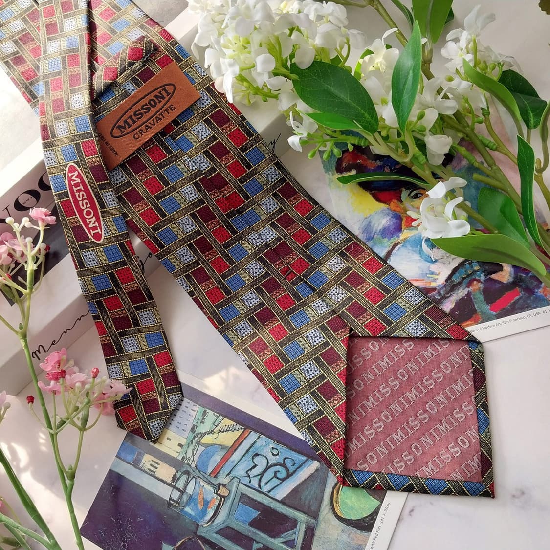 미쏘니 실크 지오메트릭 패턴 넥타이 9.5cm 새제품 K1533 상품이미지4