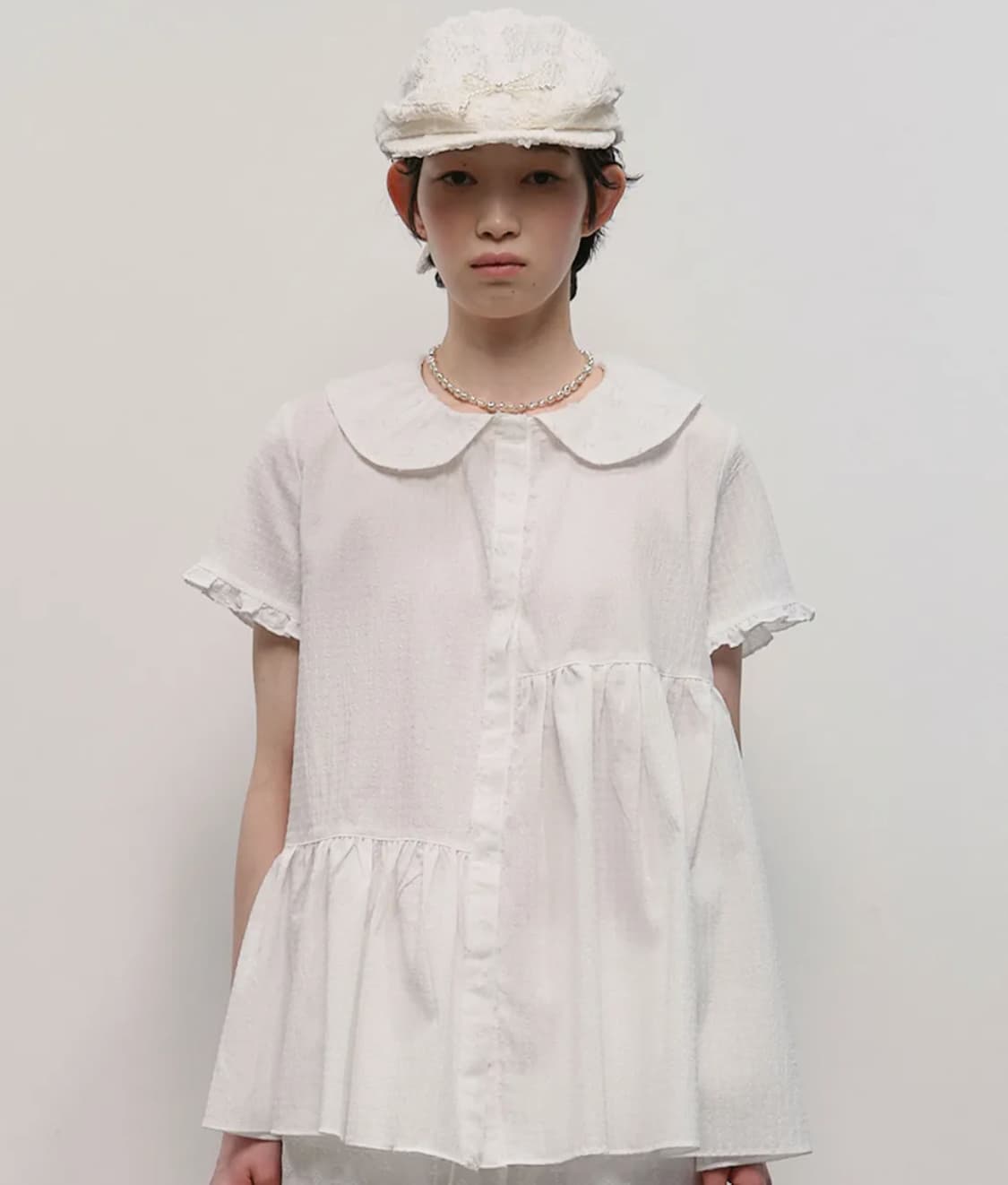 Textured Collar Top [White] 상품이미지1