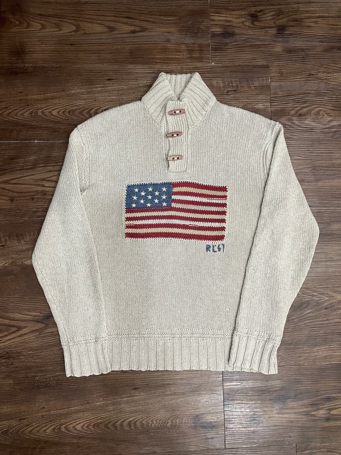 폴로 랄프로렌 베이지 토글 성조기 니트 스웨터 상품이미지3