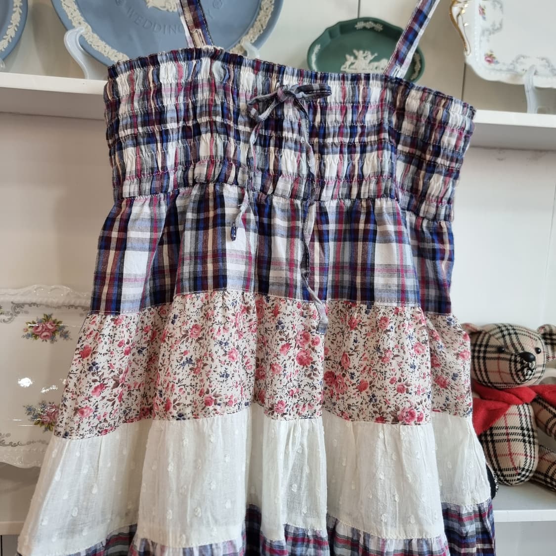 클레프 드 솔(CLEF DE SOL) 체크&플라워 패치원피스 상품이미지6