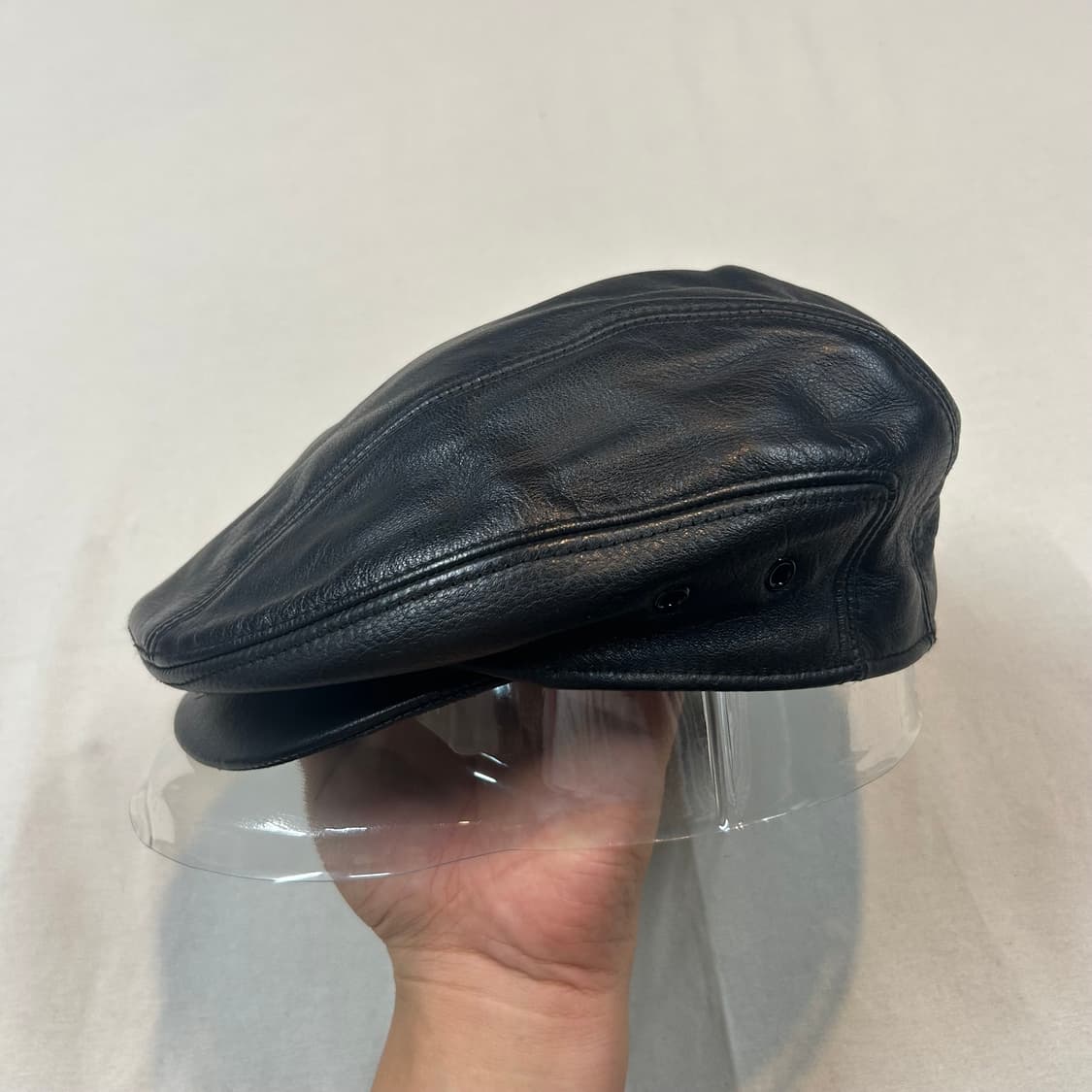 M) 리얼레더 소가죽 헌팅캡 블랙 모자 상품이미지6