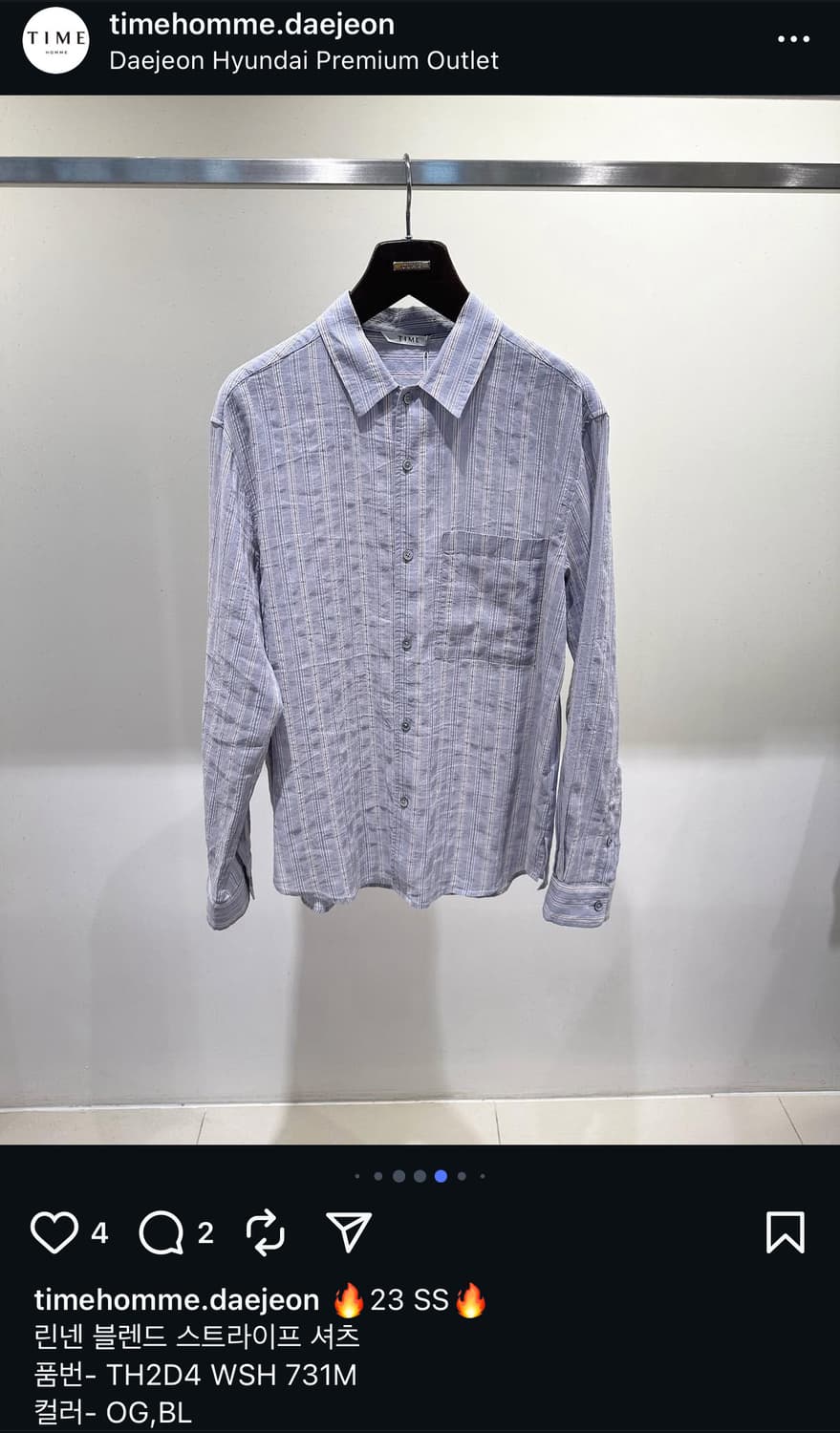 2024 타임옴므 스트라이프 린넨 셔츠 한섬 상품이미지6