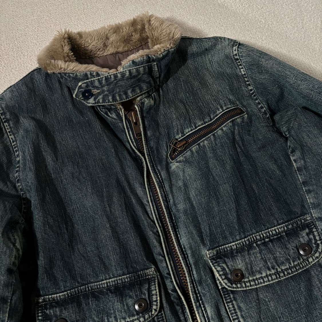 일본빈티지 johnbull 투웨이 퍼 워싱 청 무스탕 자켓 상품이미지2