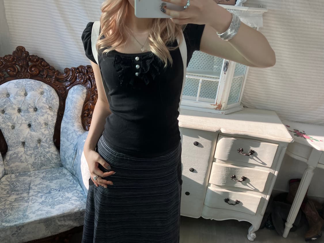 일본빈티지 로걀 레이스 퍼프 딱붙 반팔 상품이미지1