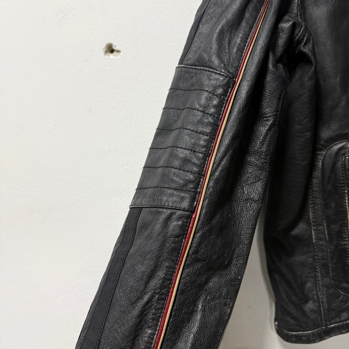 VTG 빈티지 100% 쉽스킨 양가죽 배색 퀼팅 싱글 바이커 자켓 상품이미지4