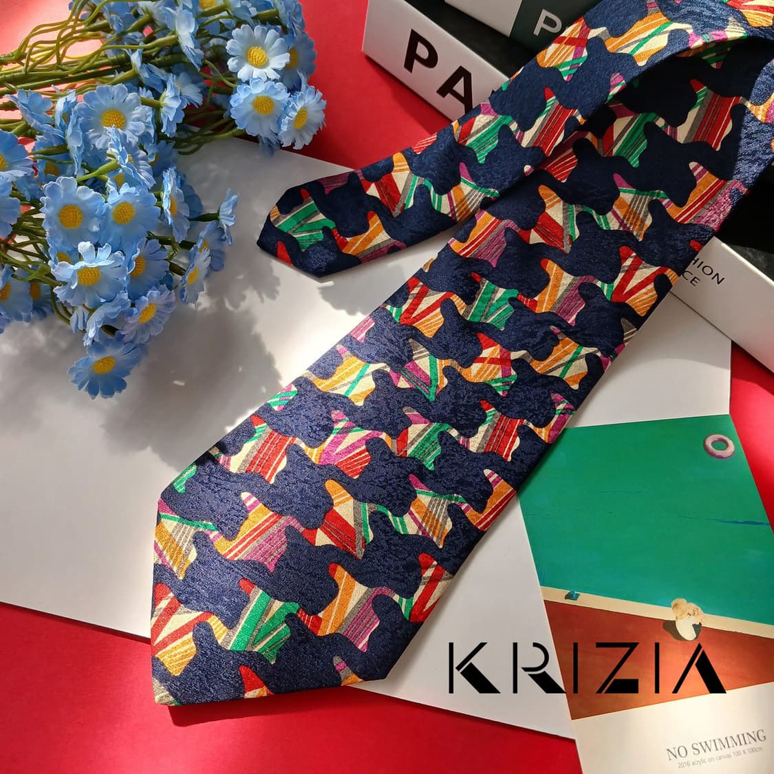 크리지아 실크 네이비 패턴 넥타이 9.9cm A등급 E912 상품이미지2