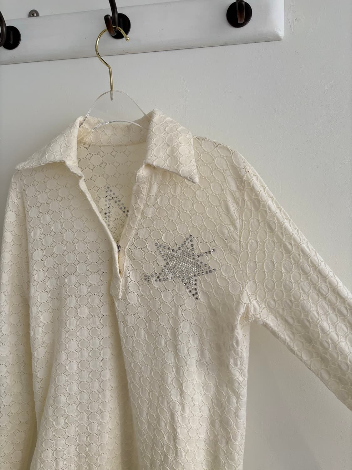 빈티지 아이보리 레이스 별 큐빅 시스루 블라우스 락시크 상품이미지3
