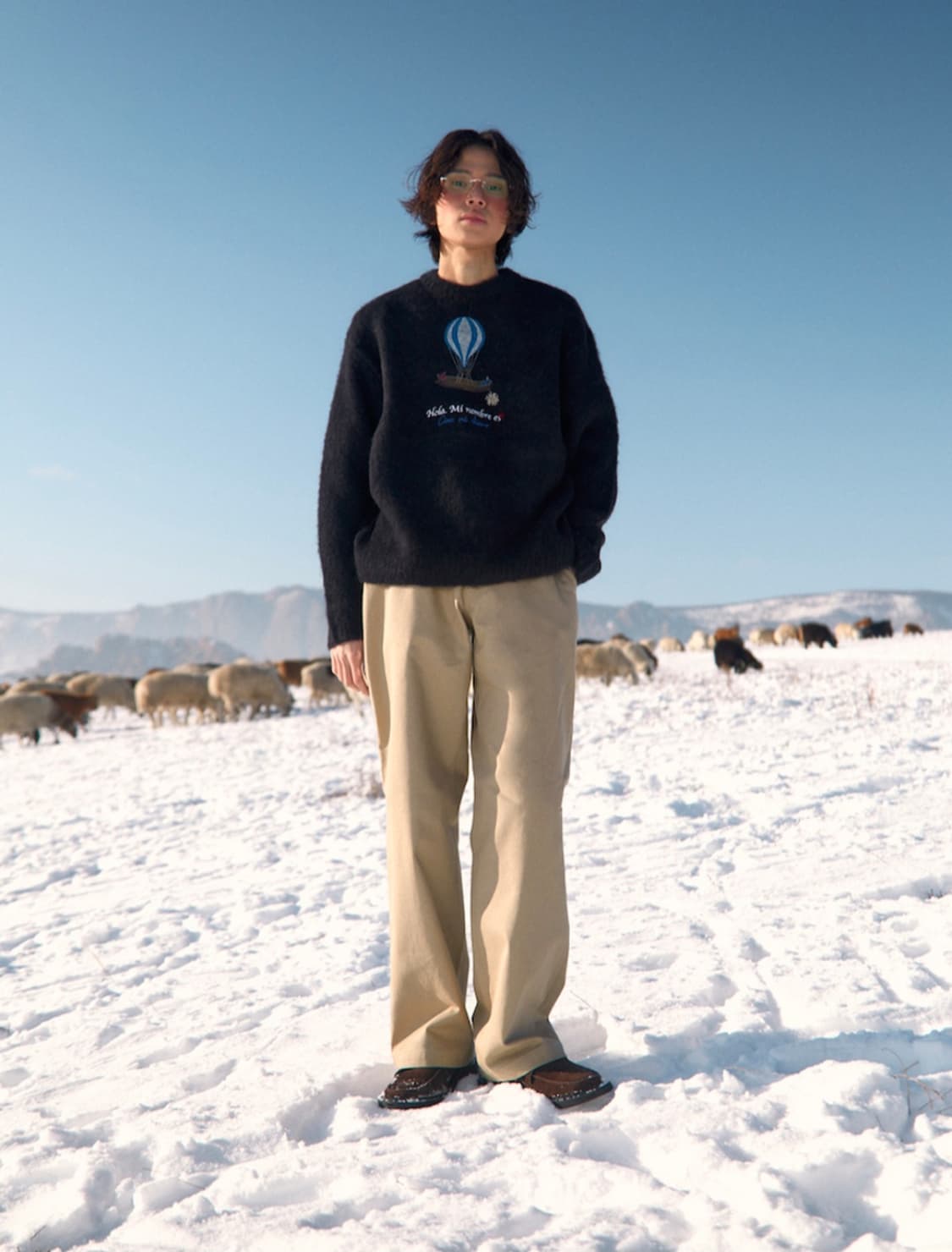 [L] stu 에스티유 열기구 모헤어 니트 스웨터 블랙 검정 긴팔 티셔츠 상품이미지1