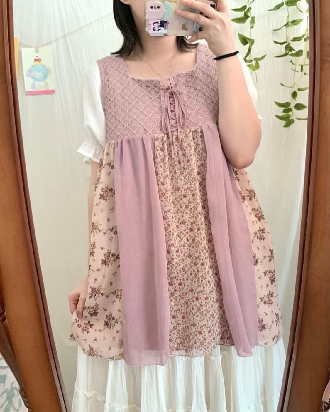 핑크 플로럴 패치 나시 상품이미지1