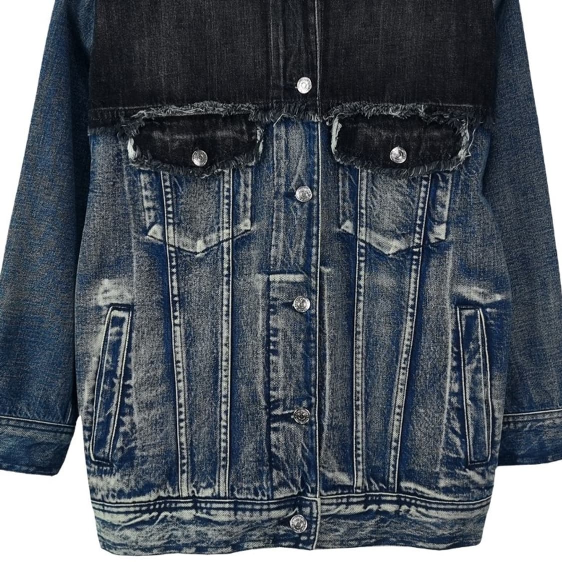 [베르니스] 19 S/S 빈티지 가공 투톤 오버핏 데님 자켓 P01541 상품이미지5
