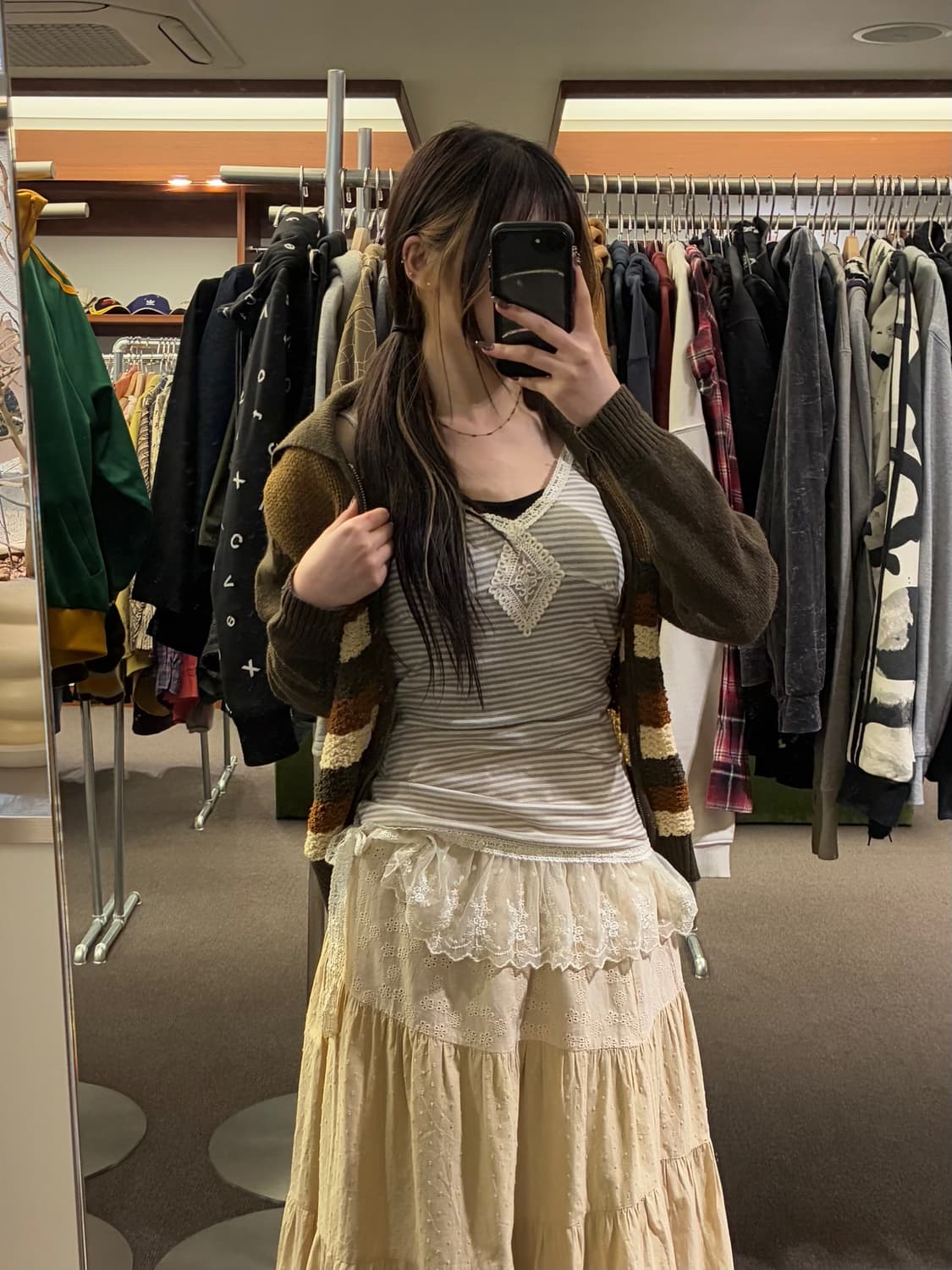 OS)Japanese vintage 여성 스트라이프 레이스 나시 (이염) 상품이미지1