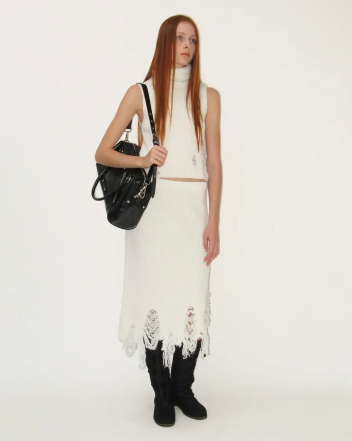 Damaged Turtleneck Sleeveless Knit+Skirt 상품이미지5