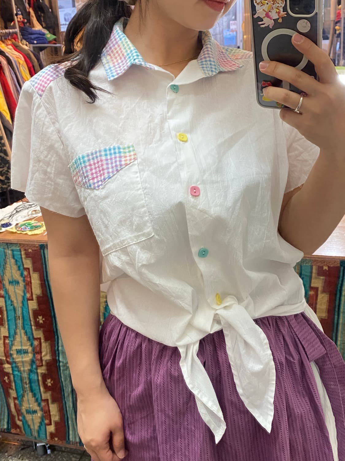 USA 반팔셔츠 체크 볼레로 상품이미지4