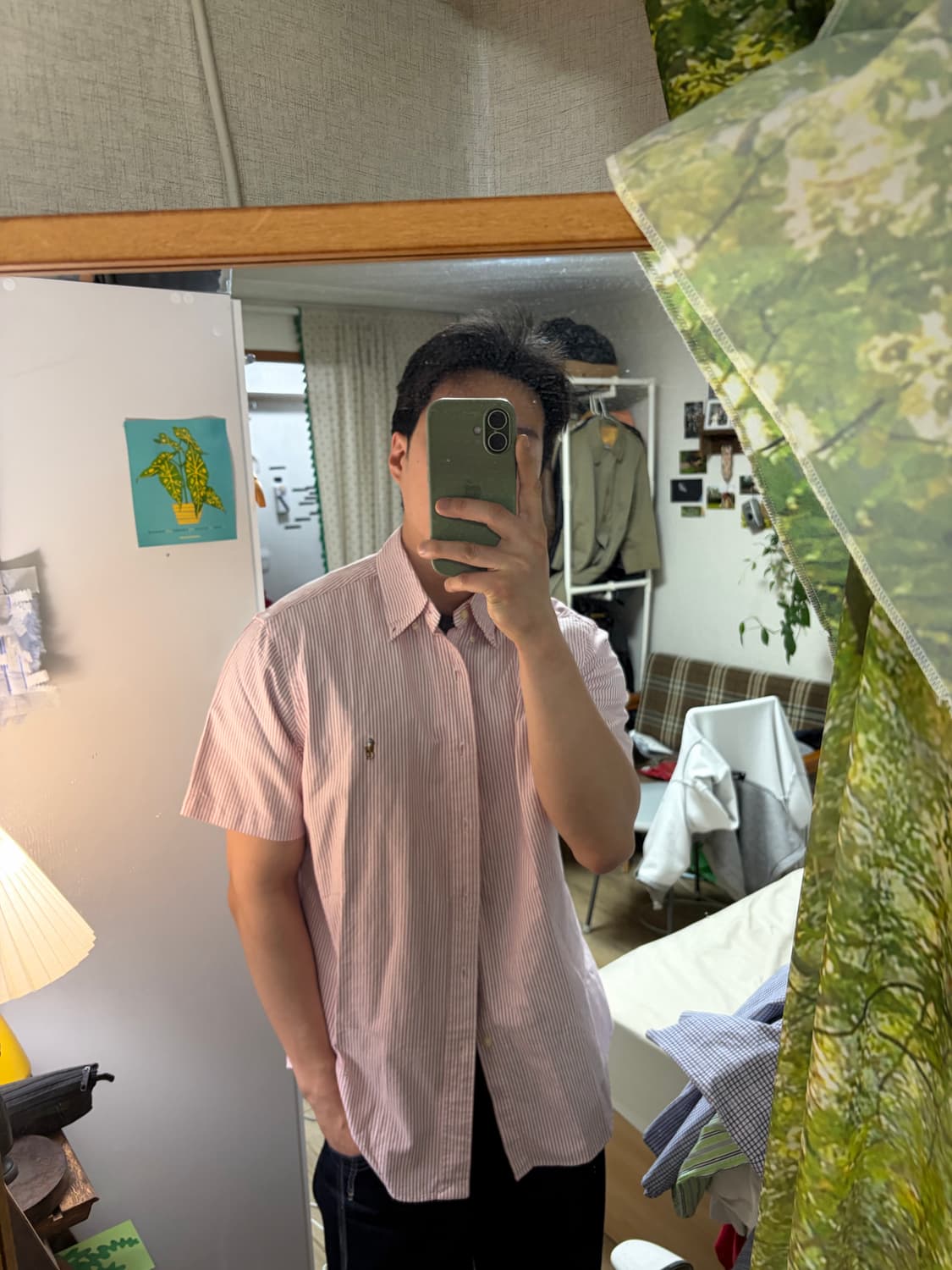 100-105) 폴로 랄프로렌 옥스포드 스트라이프 반팔 셔츠 핑크 상품이미지2