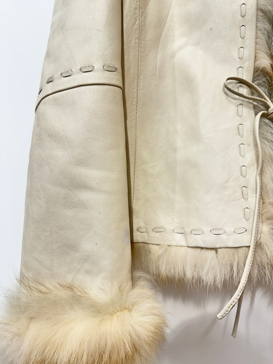 빈티지 리얼레더 트리밍 퍼 자켓, 아이보리, S~M 상품이미지7