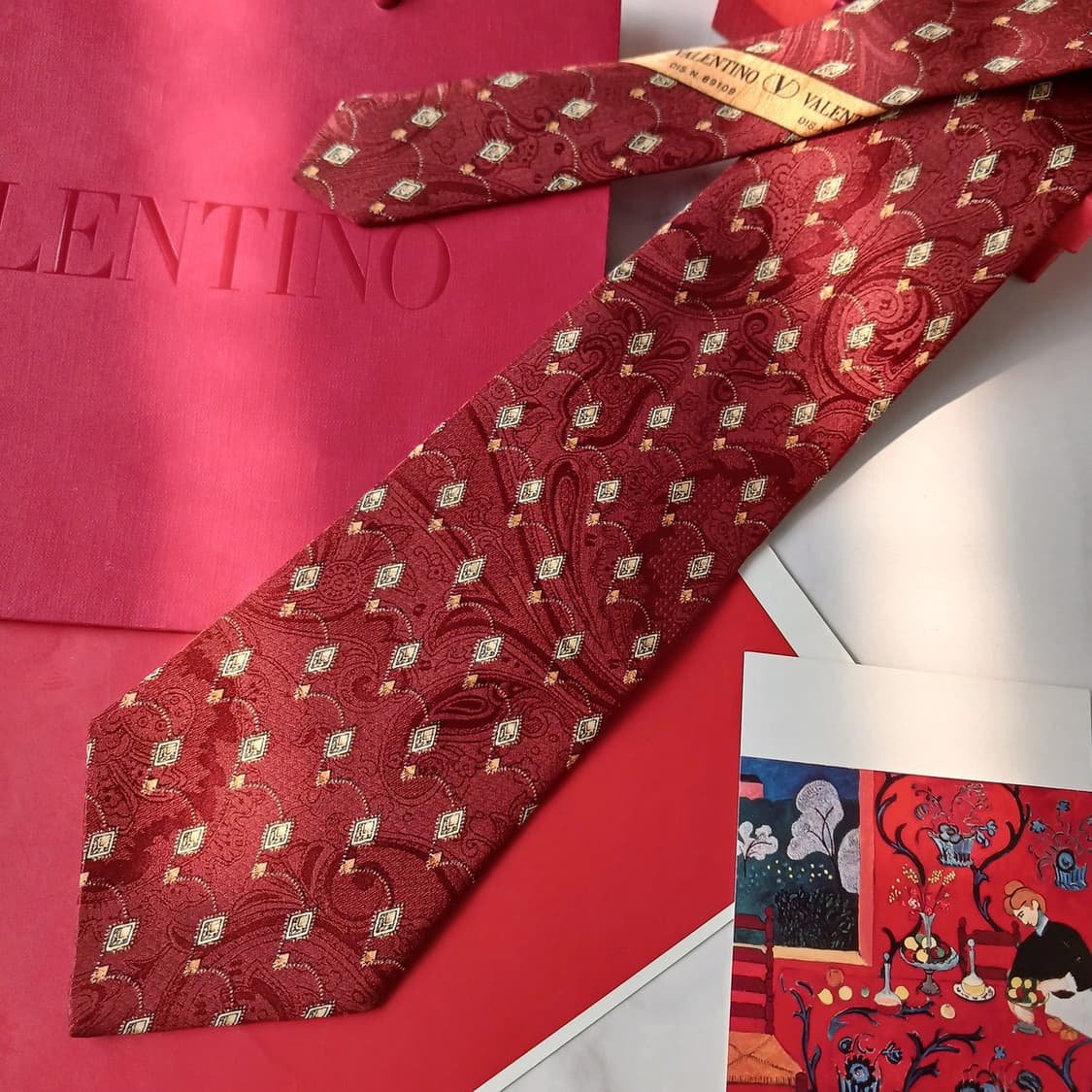 발렌티노 실크 와인 페이즐리 패턴 넥타이 10cm S~A+등급 E747 상품이미지4