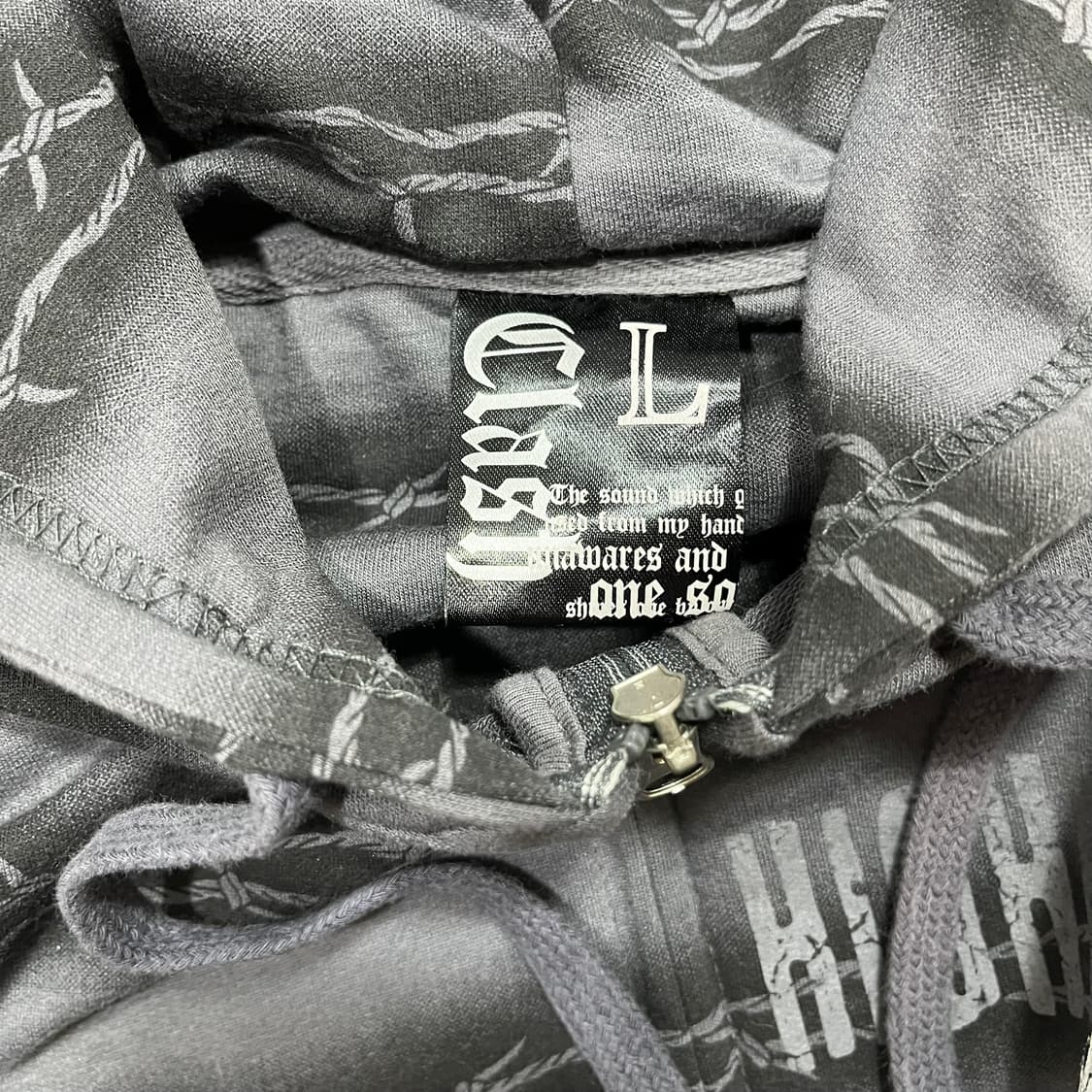 펑크 Clach 스컬 체인 레터링 빈티지 후디 상품이미지5