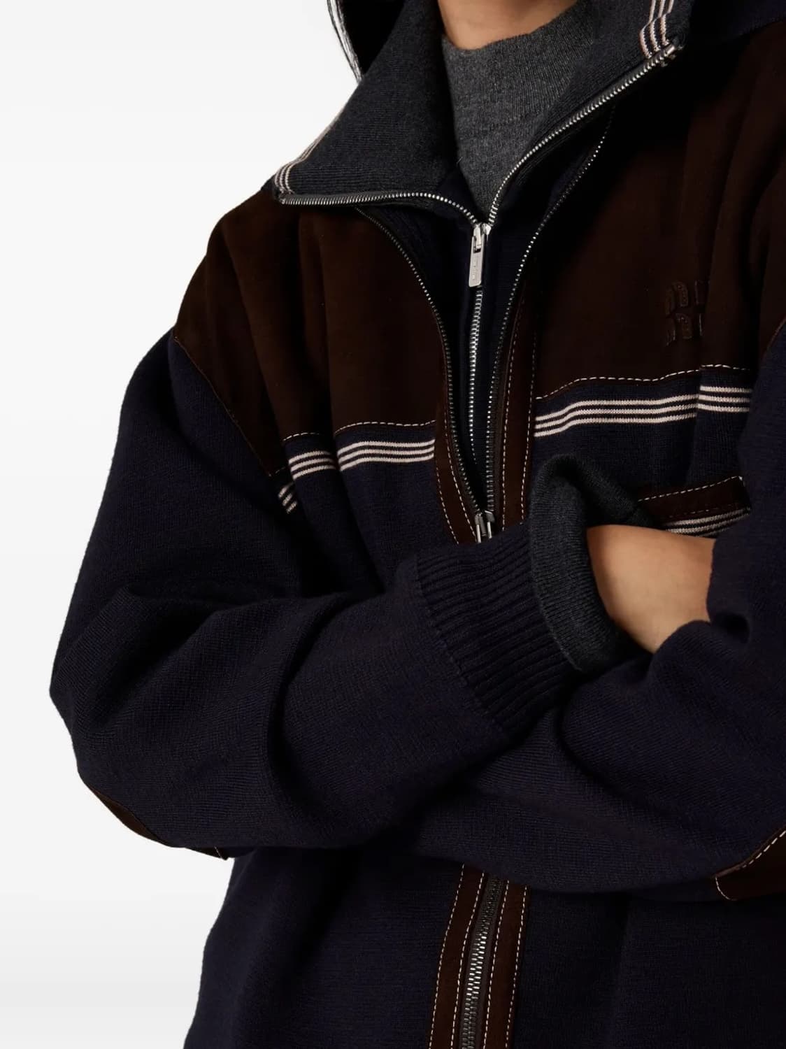 (새제품) 미우 미우 Miu Miu 울 및 가죽 지퍼 가디건 48 상품이미지6