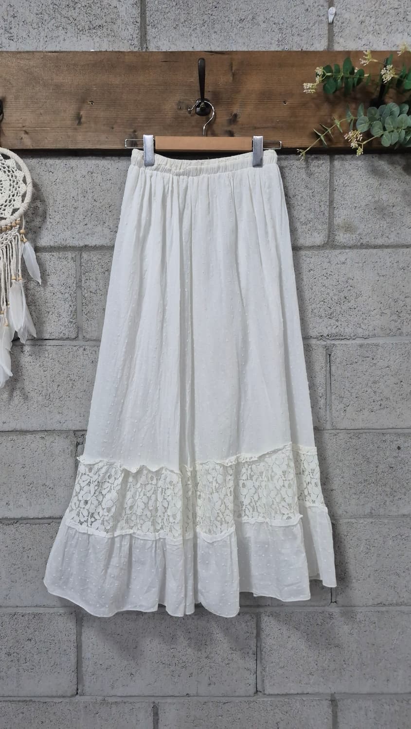 레이스 자수 면 롱스커트 하구미룩 모리룩  상품이미지1