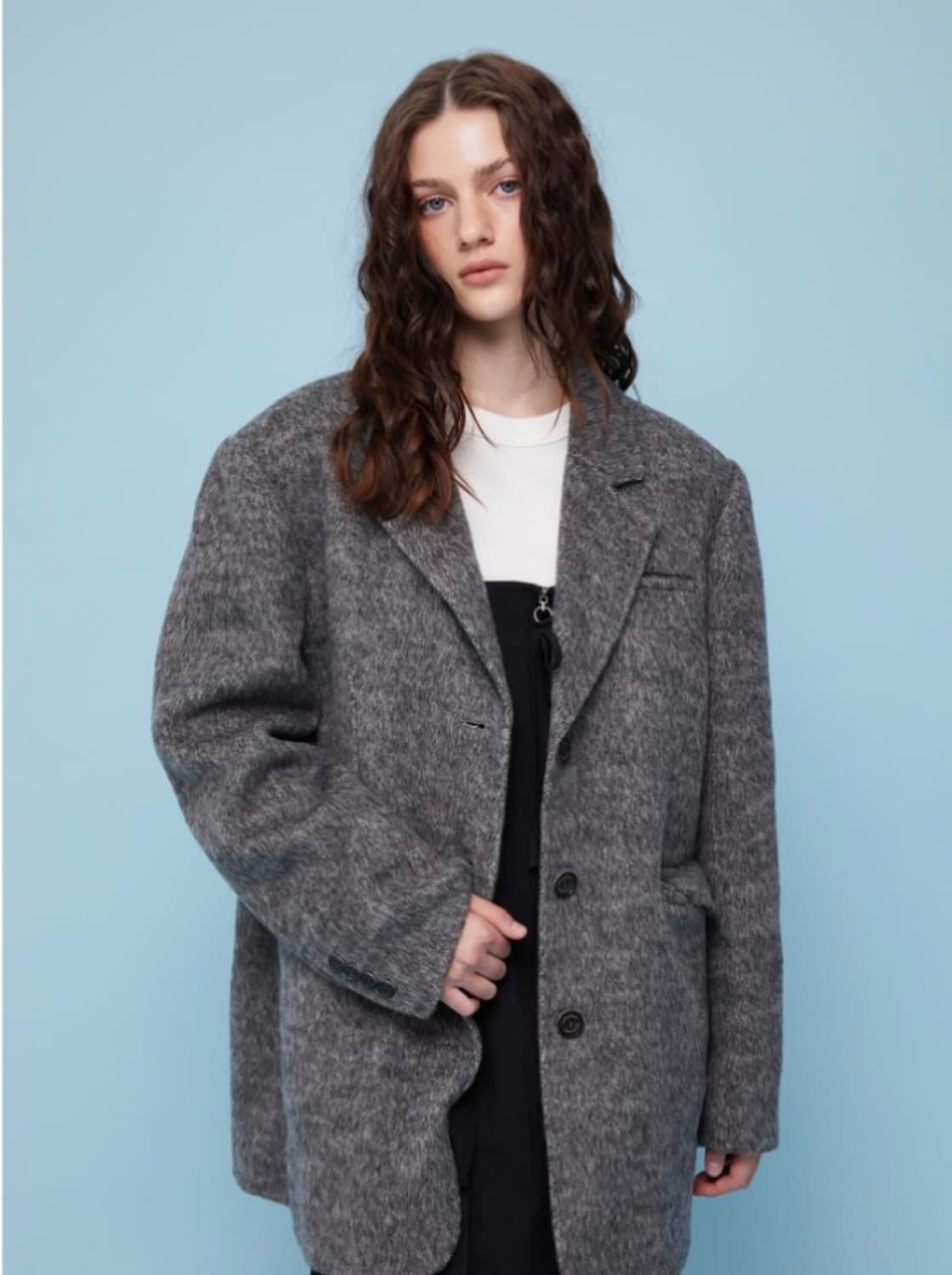 헤더먼트 실크 블렌디드 하프코트 차콜 상품이미지1