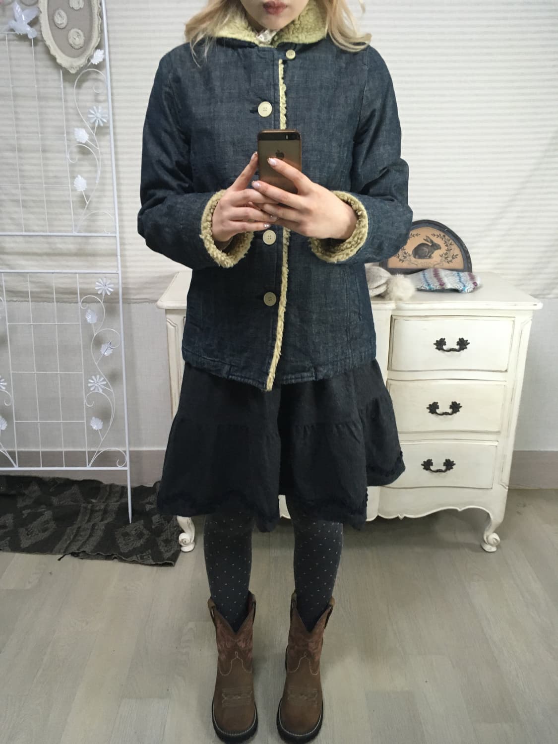 일본빈티지 데님 누빔 뽀글이점퍼 상품이미지4