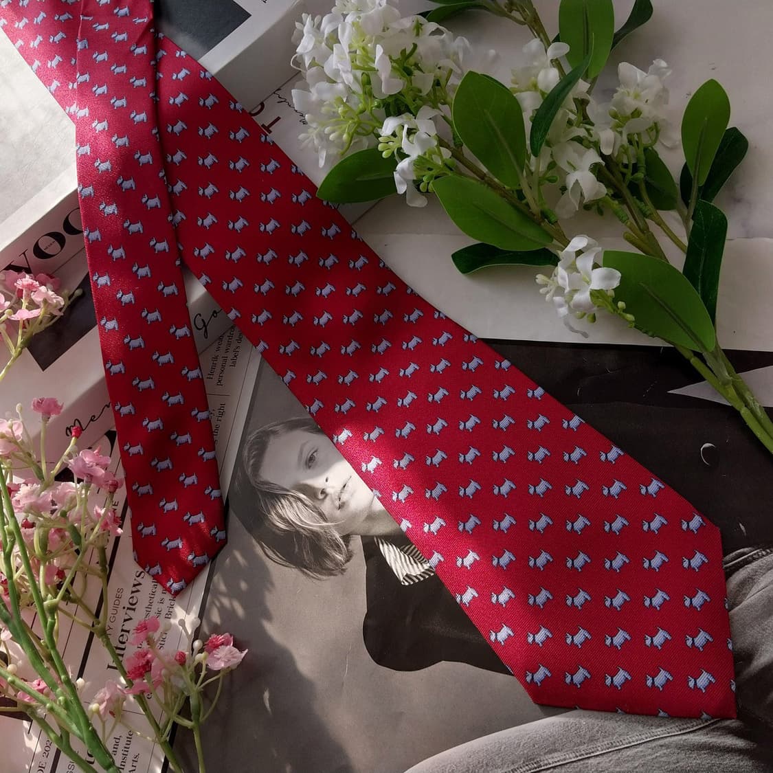 아쿠아스큐텀 실크 강아지 모티브 넥타이 9.1cm A+등급 K1976 상품이미지5