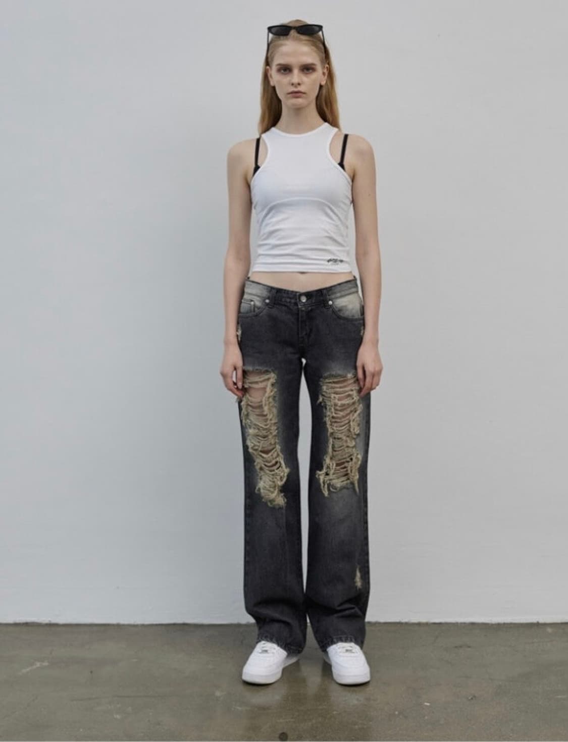 보헤미안서울 데미지 와이드 데님 팬츠 그레이 L 상품이미지1