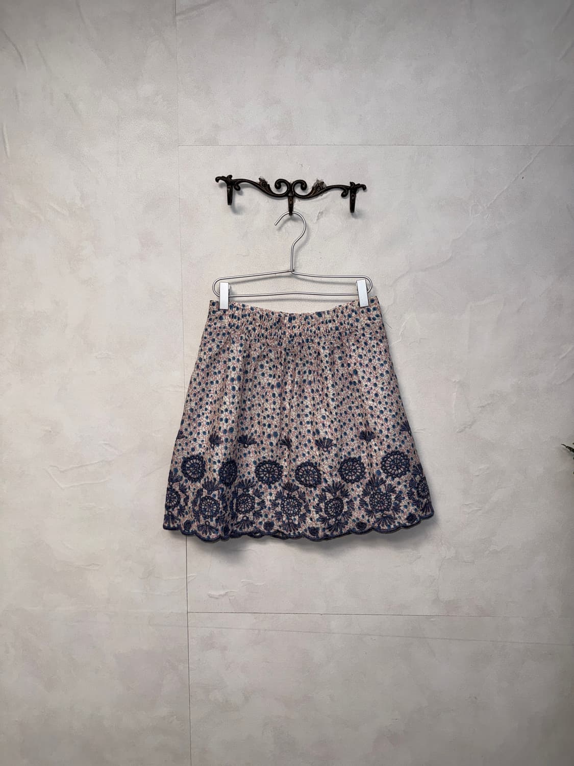 Red navy ethnic embroidered cotton skirt 상품이미지3