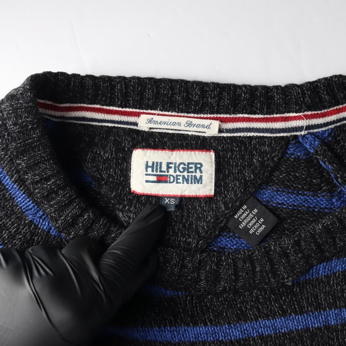 타미힐피거 데님 배색 스트라이프 니트 XS 상품이미지5