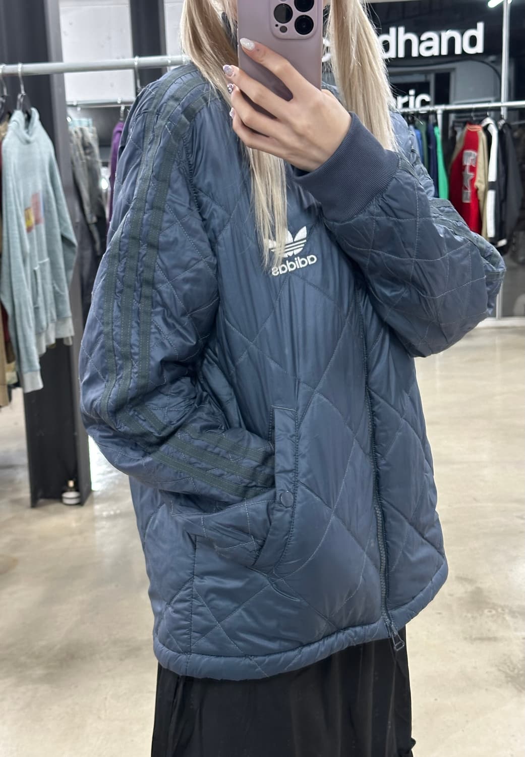 아디다스 누빔 경량 패딩 집업 블루 상품이미지2