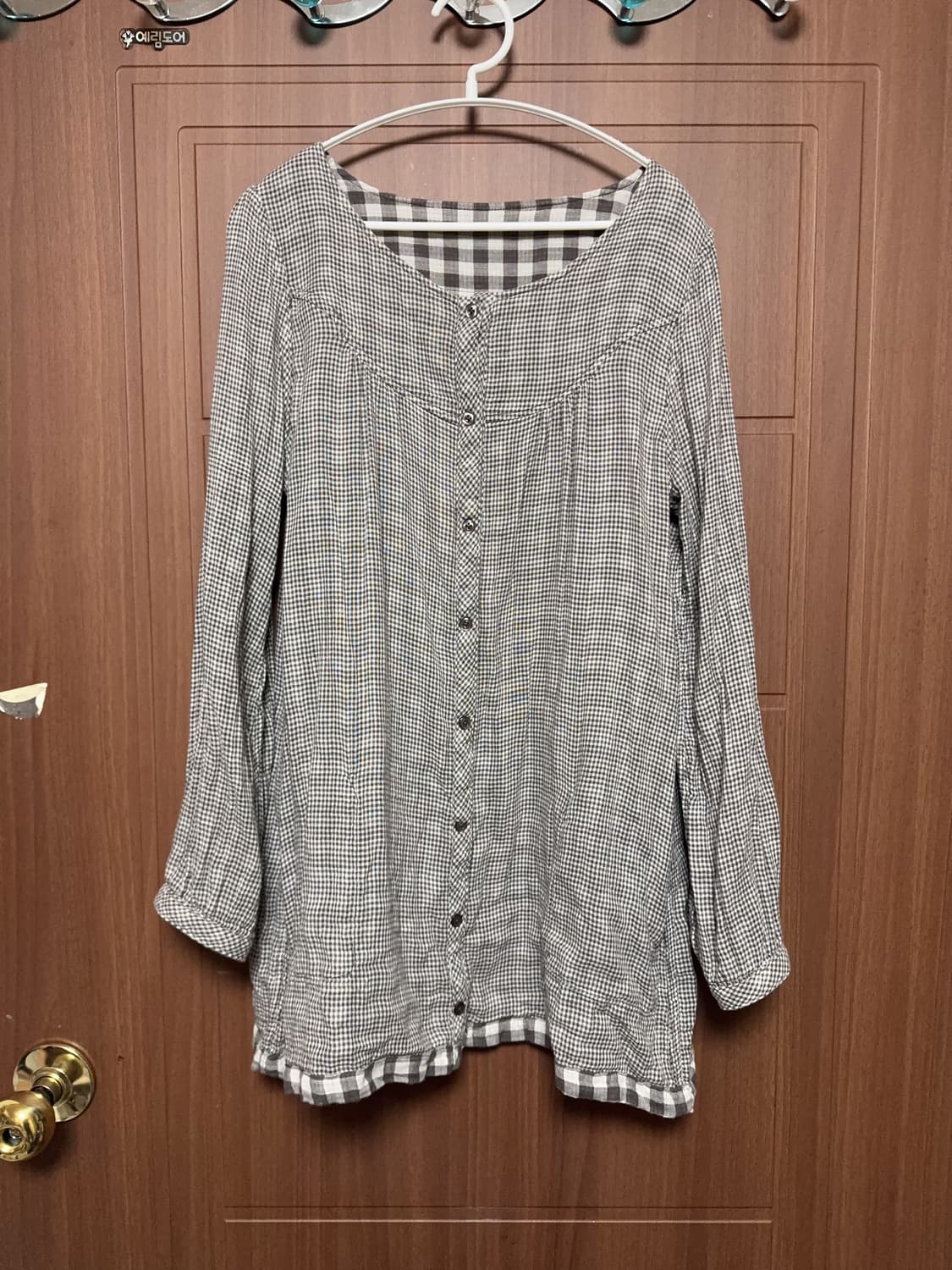 일본 빈티지 모리걸 하구미 깅엄체크 리버시블 포켓 원피스 상품이미지4