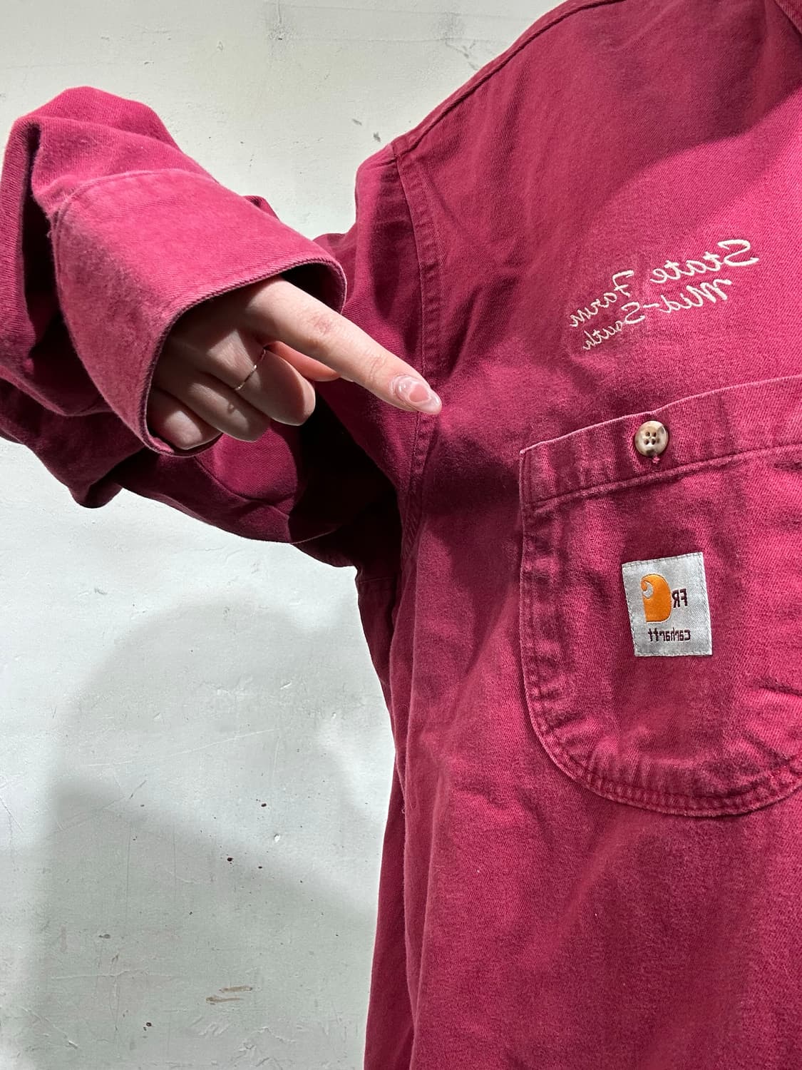 칼하트 자수 버건디 오버핏 솔리드 워크 셔츠 L 상품이미지4