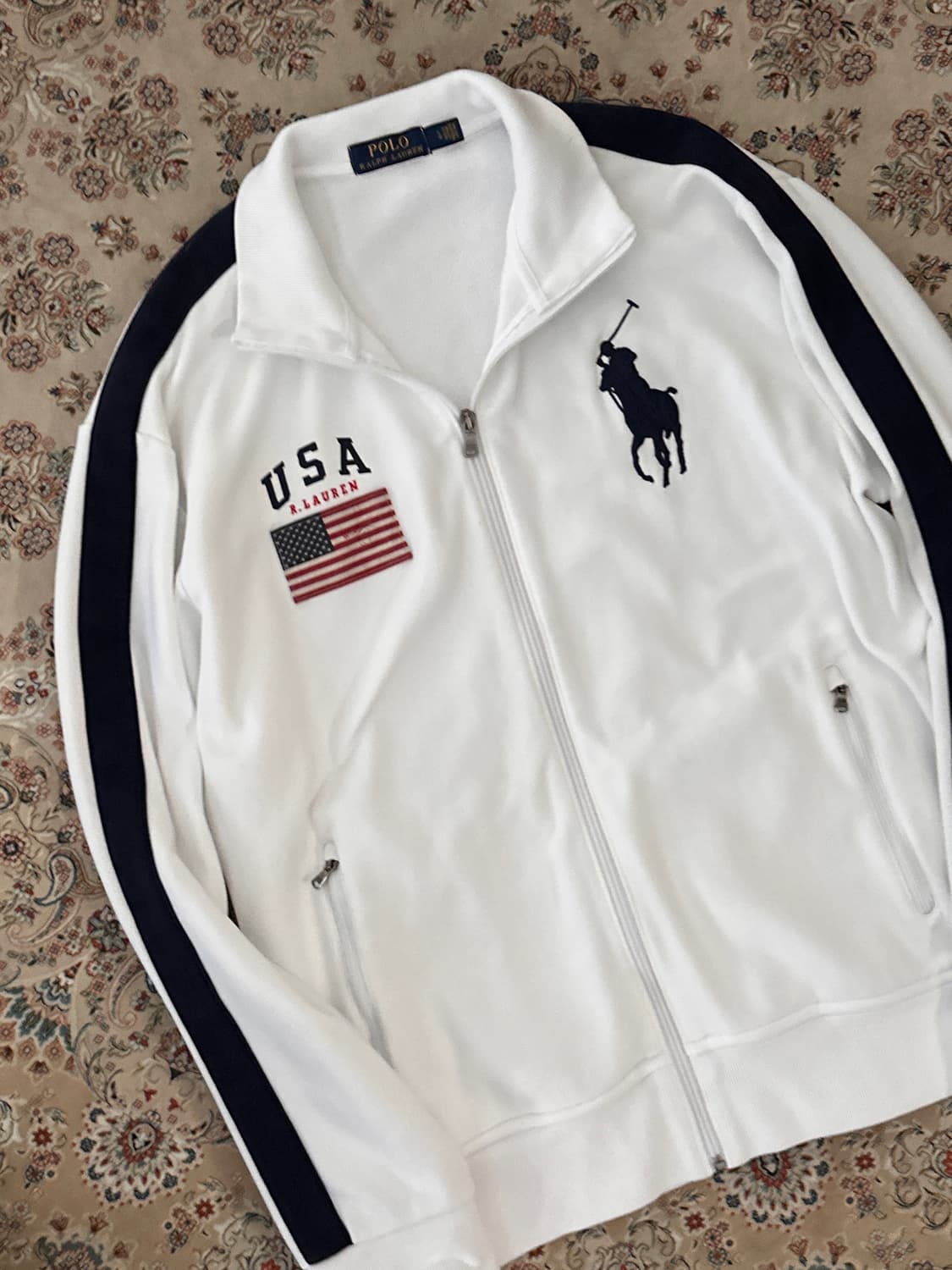 폴로 랄프로렌 화이트 USA 성조기 빅포니 집업 상품이미지4