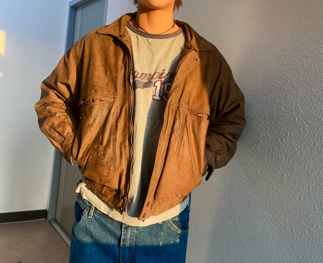 브라운 소가죽 봄버자켓 상품이미지2