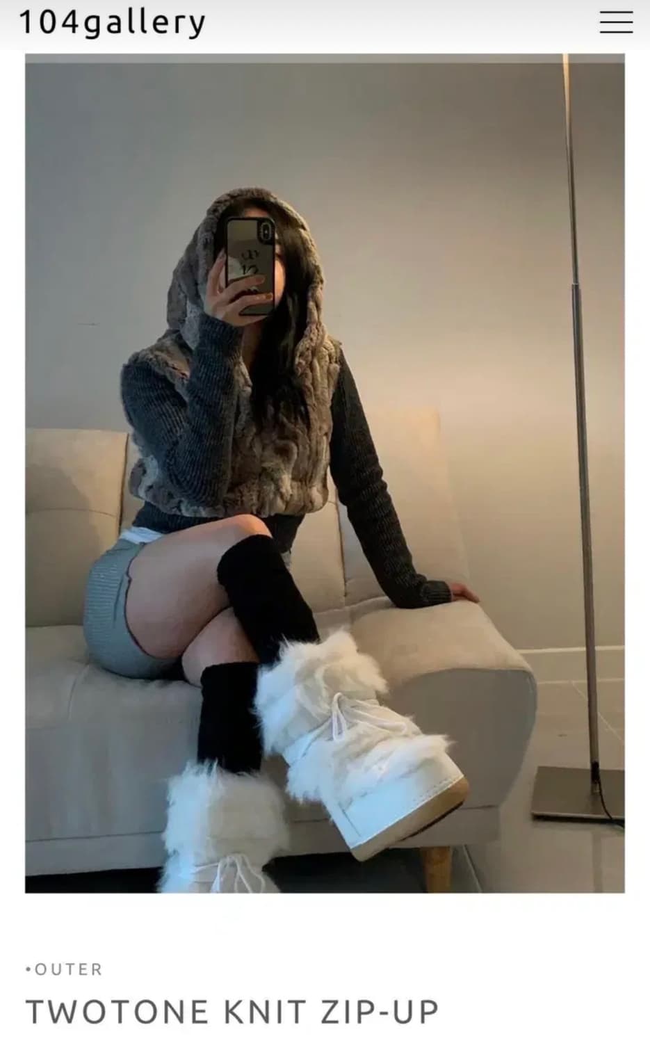 104gallery 디에어타운 투톤 퍼후드 니트집업 상품이미지1