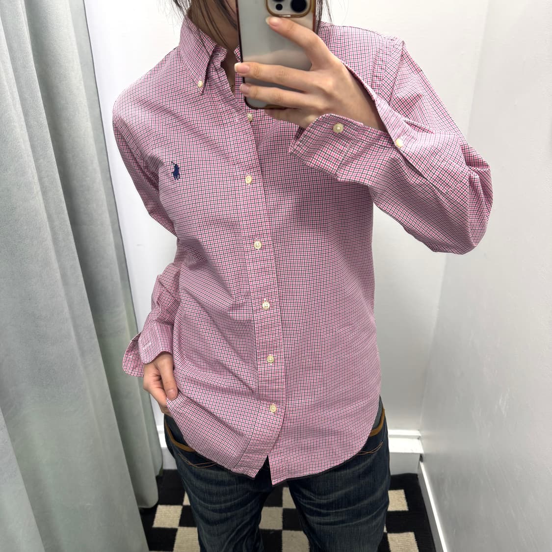 폴로 핑크 체크 드레스 셔츠 상품이미지2