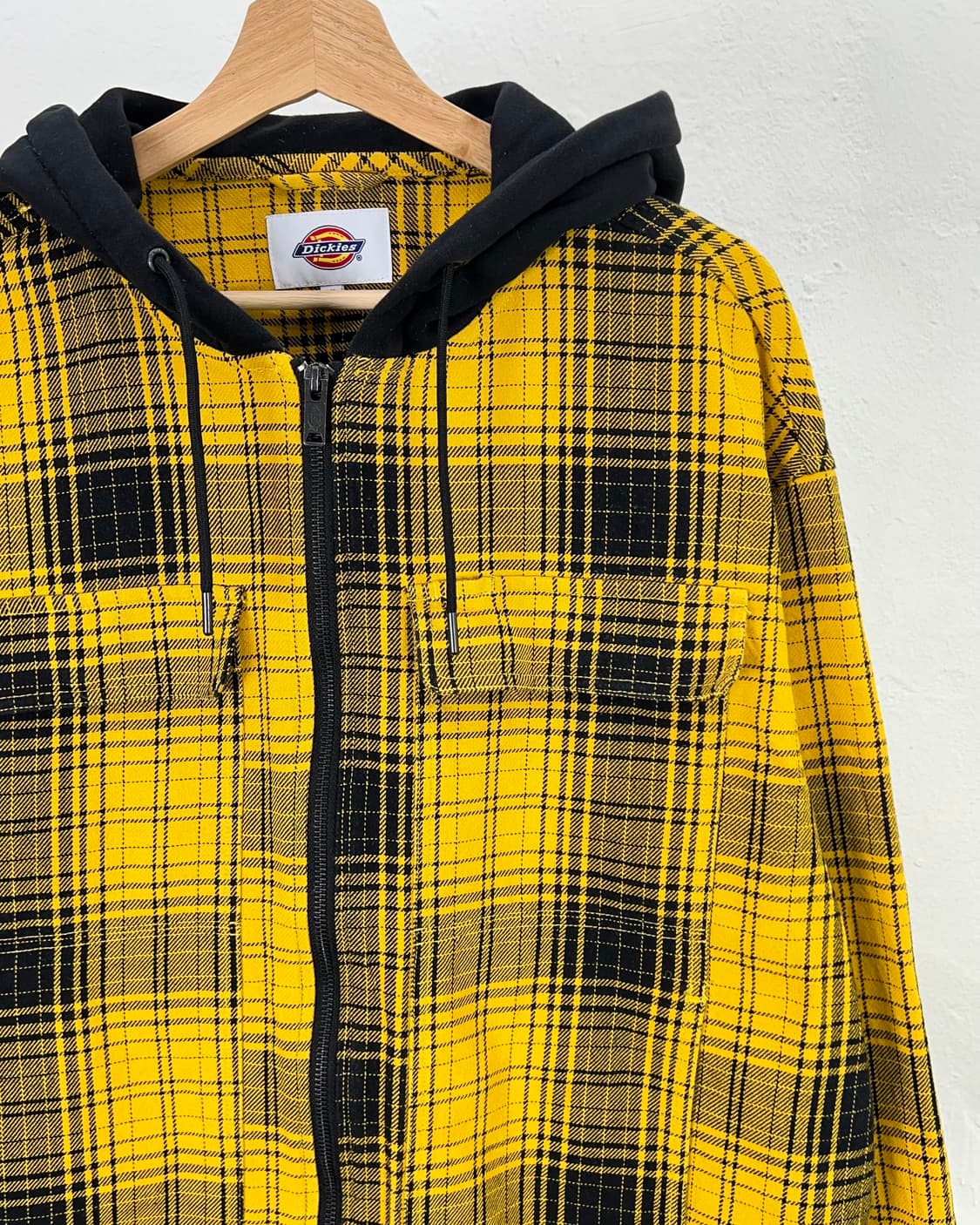 디키즈 블랙 옐로우 플란넬 롱 슬리브 후디 더블 포켓 셔츠 자켓 상품이미지3